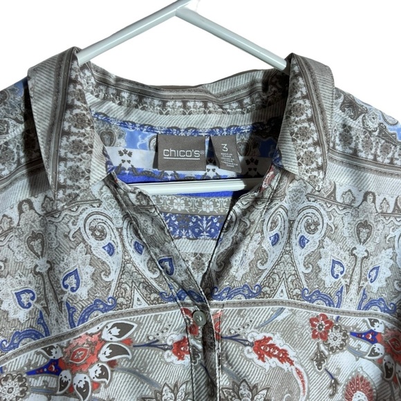 Chico's Coral Venetian Murals Modern Utility Button Up Shirt, Chico's Size 3 - Picture 3 of 10